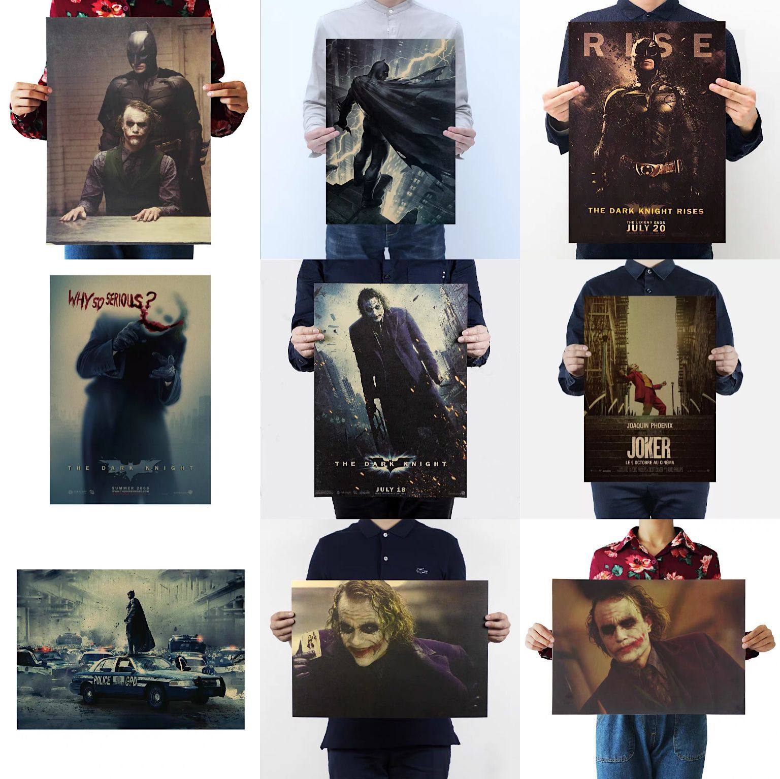 蝙蝠侠 黑暗骑士 小丑 希斯·莱杰系列电影复古牛皮纸海报装饰画