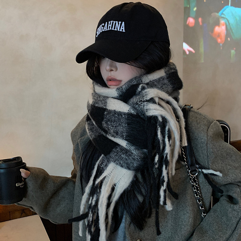 高级感黑白格子围巾秋冬季女2025新款加厚保暖围脖仿羊绒流苏披肩,服饰配件/皮带/帽子/围巾,围巾/丝巾/披肩,淘宝优惠券,粉丝福利购,淘宝优惠卷