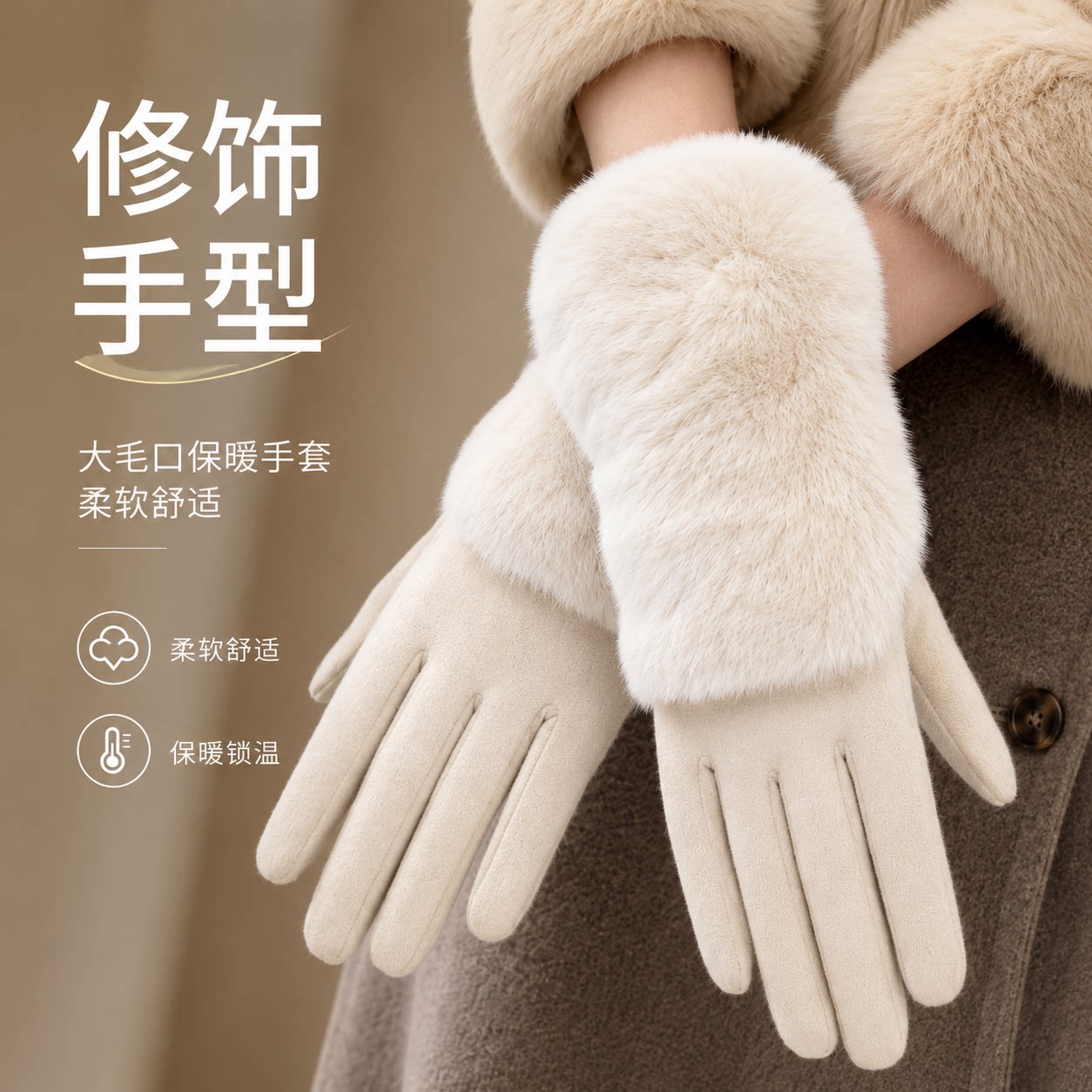 加厚毛绒手套女士2026冬季新款保暖防寒可触屏骑行防风修手型手套