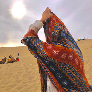 棉麻围巾女内蒙古草原沙漠旅游西北披肩茶卡盐湖川西敦煌穿搭披肩