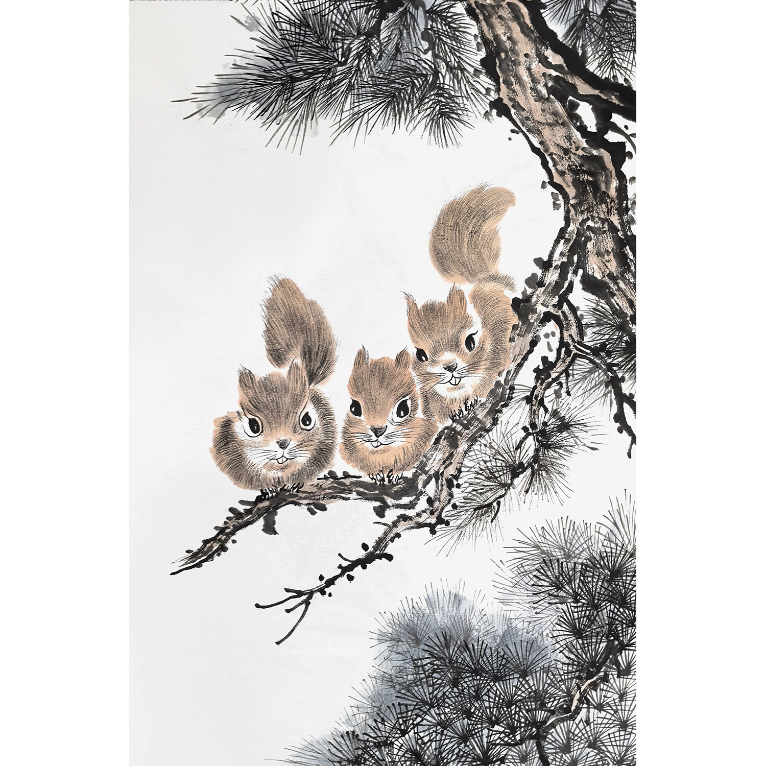松鼠手绘画定制 水墨松鼠画 松树画 松鼠祝寿国画 写意写实电箱画