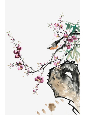桃花画 手绘梅花小鸟画 桃花小鸟名家宣纸画 桌面摆件画 手工国画