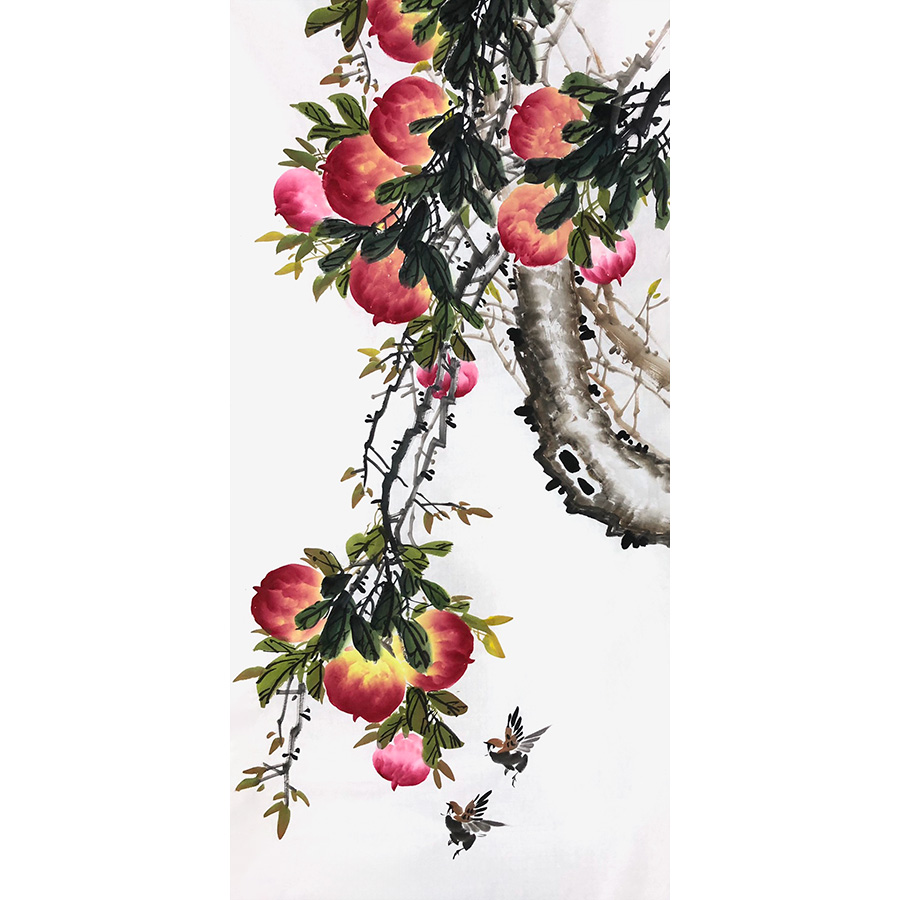 纯手绘国画桃子装饰画客厅餐厅玄关电表箱祝寿写意寿桃画定制国画