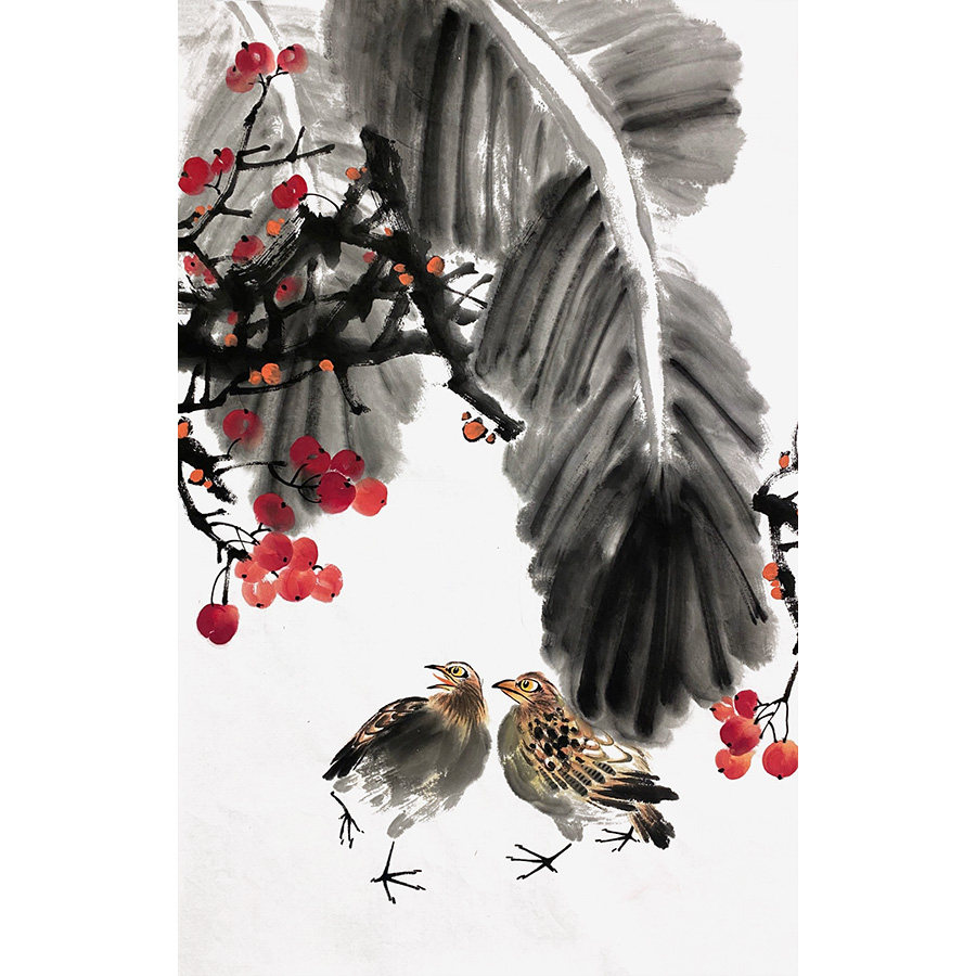 手绘大写意芭蕉叶画临摹齐白石公鸡水墨芭蕉国画中式宣纸鹌鹑挂画