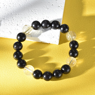 男士黑耀石金发晶手串狮子座白羊座摩羯座幸运石天然水晶手链男款