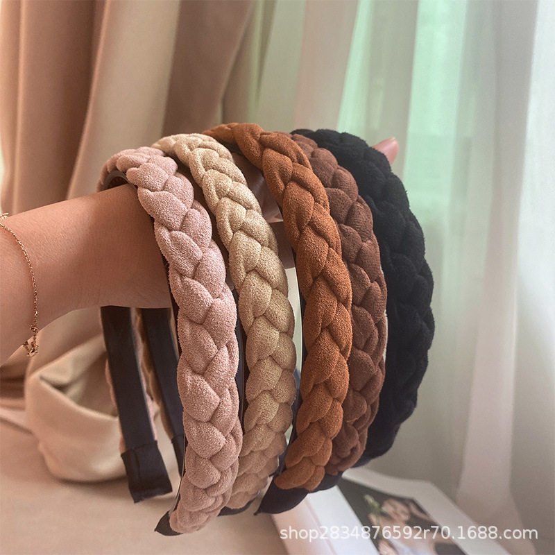 韩国麻花辫发箍韩版编发纯色带齿细头箍外出洗脸压发简约百搭发卡