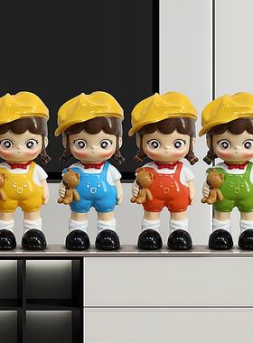 戴帽女孩红领巾小孩落地摆件客厅电视柜沙发边小男孩童装店装饰