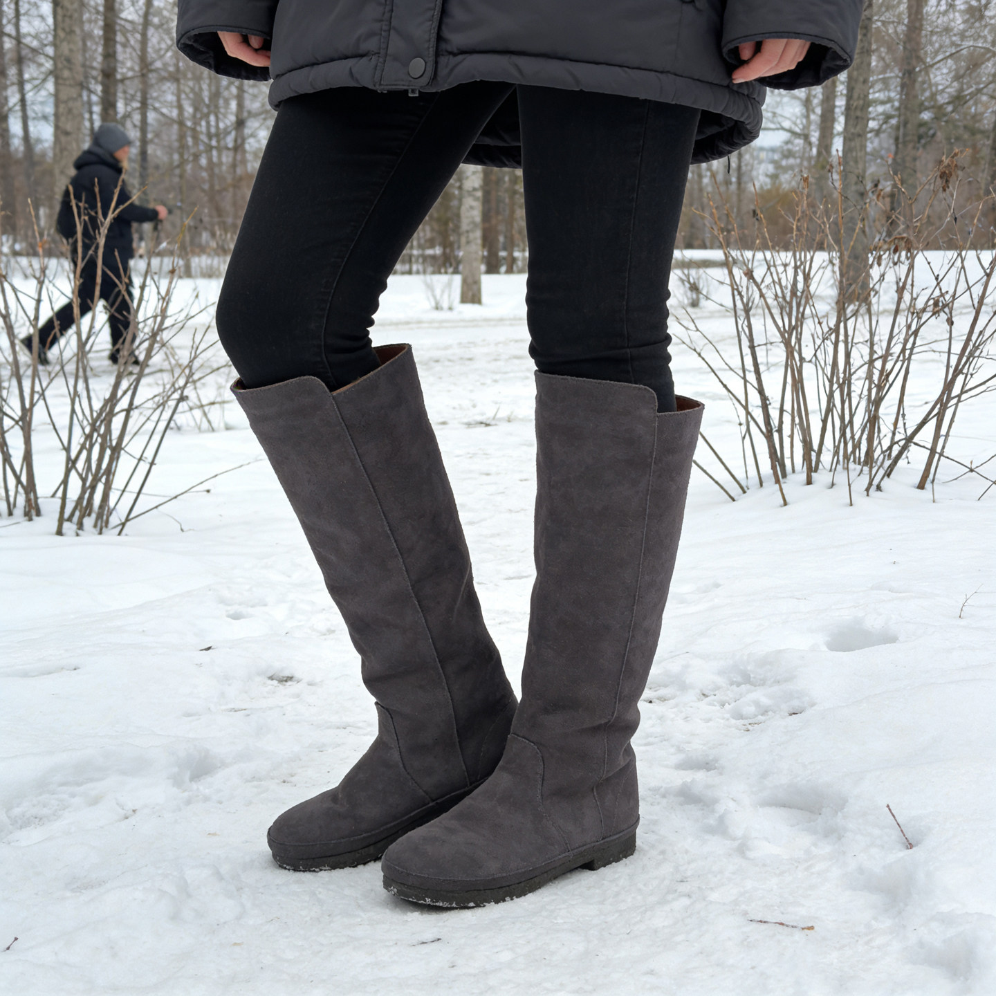 2026年新款女高筒棉靴烟管靴秋冬加绒保暖文艺磨砂皮牛皮复古圆头