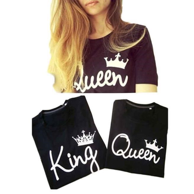 Couple t shirts printed king queen black top ÇéÂÂ×Öĸ¶ÌÐäTÐô