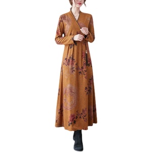 RM24873#新款国风中式长裙女德绒V领气质仙女裙流苏大码高贵连衣裙女