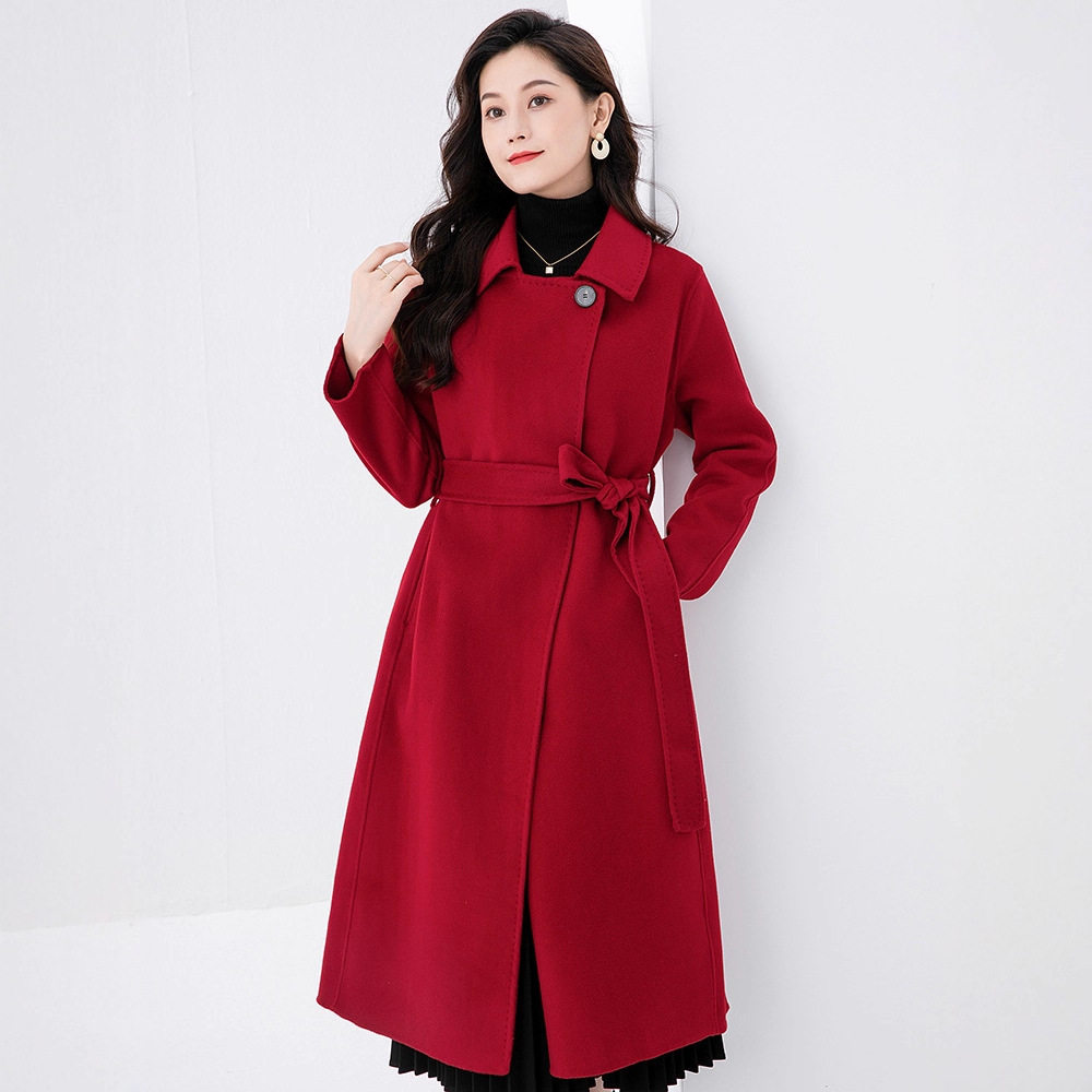 大气时尚韩版过膝双面呢纯羊毛呢子大衣女新款秋冬修身毛呢外套女