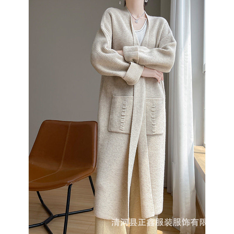 双股加厚纯羊毛开衫女秋冬新款休毛呢外套