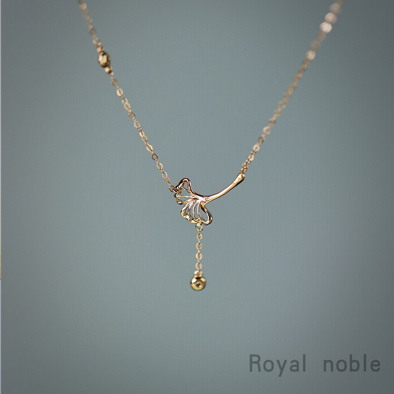 银杏叶项链18k彩金真钻石珠宝爆款小众设计时尚人气锁骨链带证书