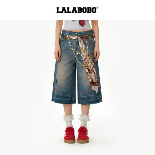 LALABOBO武艺西部牛仔七分裤