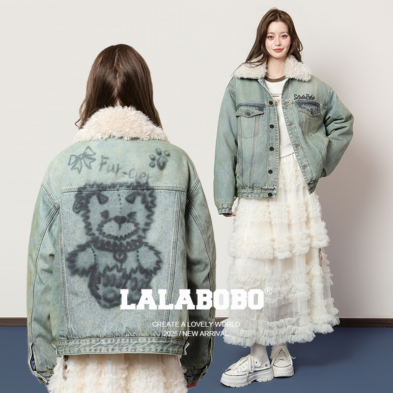 LALABOBO涂鸦小熊牛仔外套