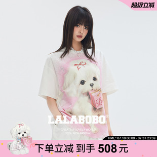上衣 胡晓慧同款 LALABOBO25年T恤夏新女原创潮小狗满印花短袖