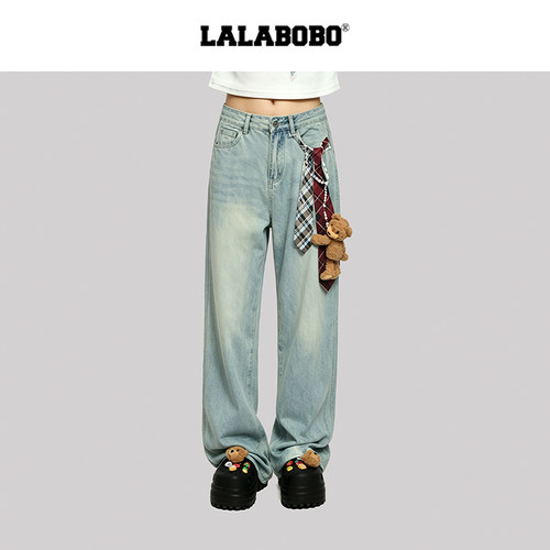 LALABOBO领带牛仔长裤