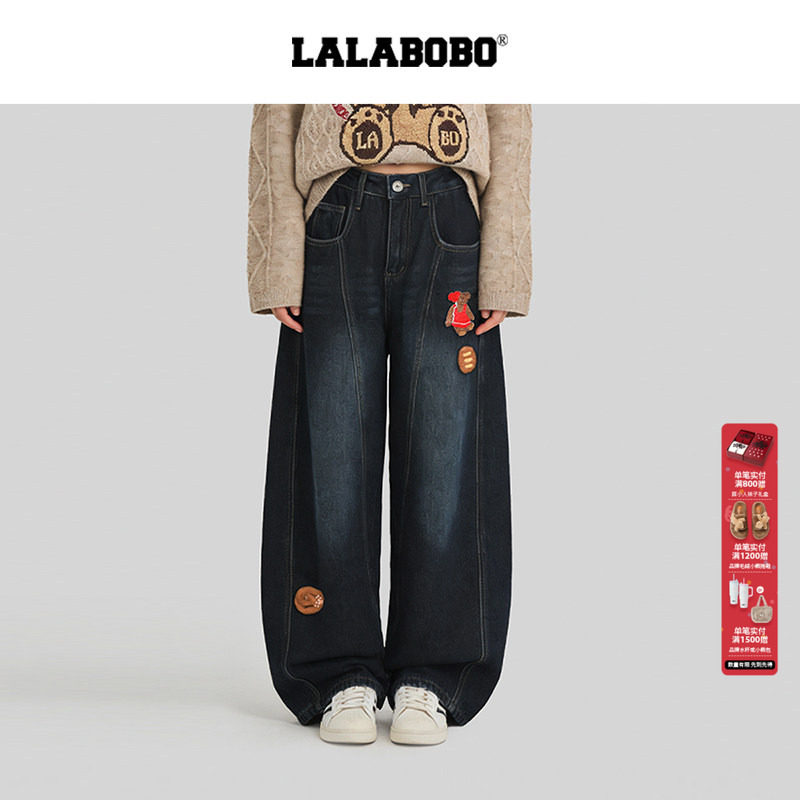 【面包小熊】LALABOBO加绒牛仔裤26年春新潮原创阔腿弯刀保暖裤子,女装/女士精品,牛仔裤,淘宝优惠券,粉丝福利购,淘宝优惠卷