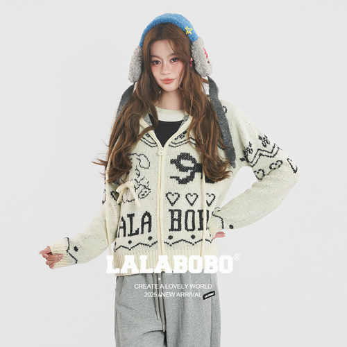 LALABOBO费尔岛小狗毛织开衫