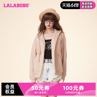 WSTS44 LBDA 街头星月图案拉链门襟连帽卫衣外套女 LALABOBO24春季