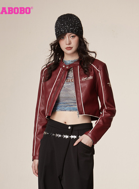 陈昊明同款LALABOBO春新款翻领保暖字母皮衣大码外套|LBCD-WSPW14