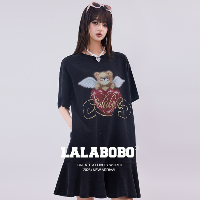 【商场同款】LALABOBO26年T恤连衣裙夏新款女原创潮短袖印
