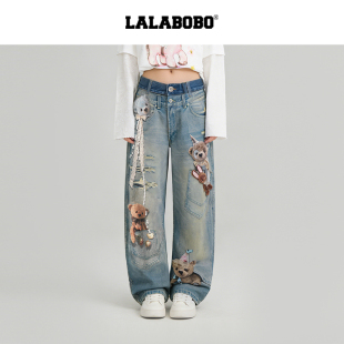 26夏夏新原创高街涂鸦风显瘦裤 LALABOBO弯刀牛仔裤 子 玩偶系列