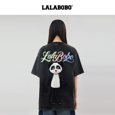 LALABOBO熊猫彩色字母T恤