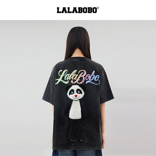 LALABOBO熊猫彩色字母T恤