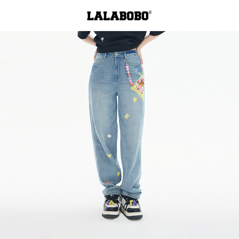 LALABOBO糖果小熊牛仔长裤