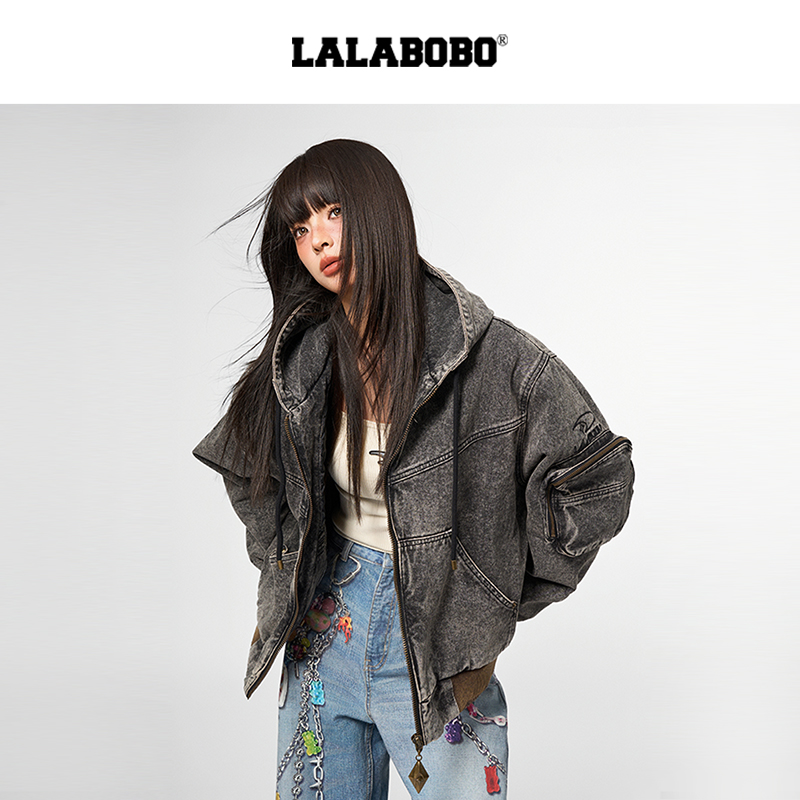 LALABOBO夹棉牛仔夹克