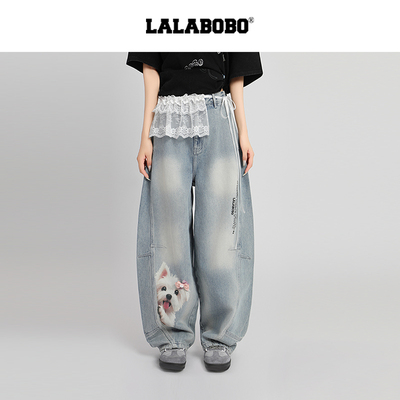 LALABOBO王男雪饼蝴蝶结牛仔裤