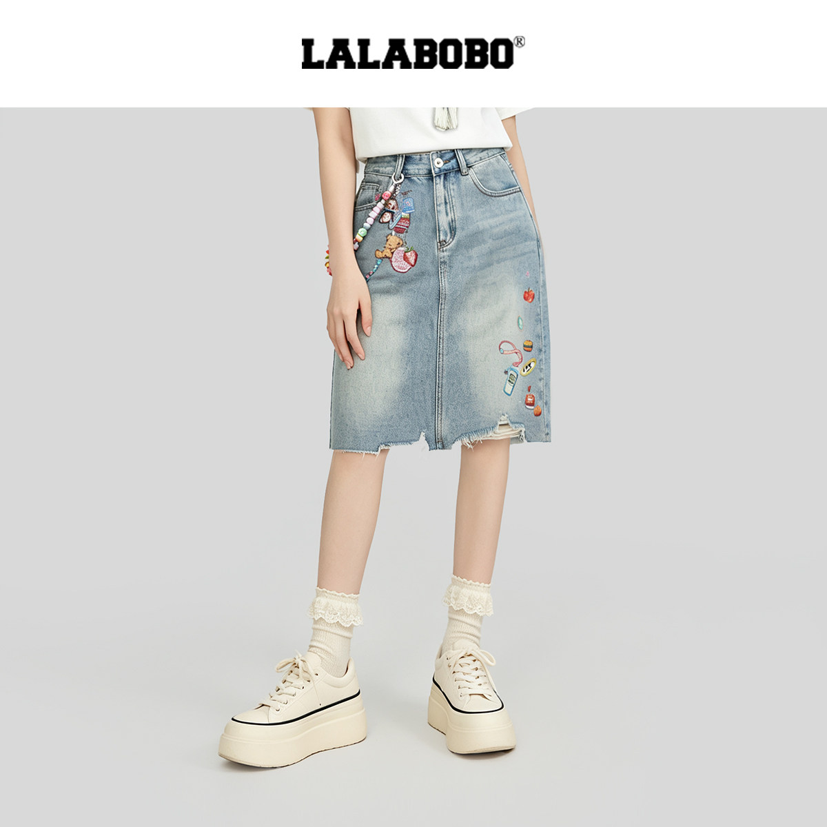 LALABOBO拼豆牛仔半裙