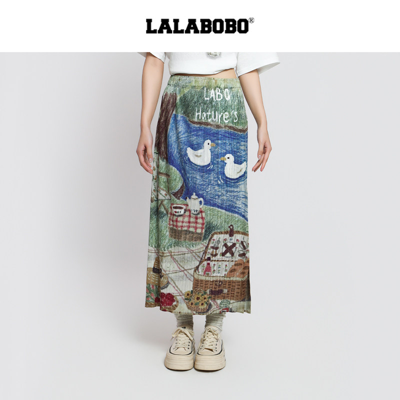 【复古野餐】LALABOBO半身长裙26年夏新原创油画风印花显腿