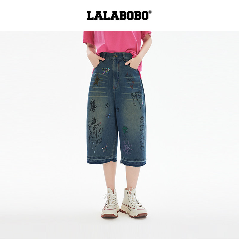 LALABOBO字母涂鸦七分裤
