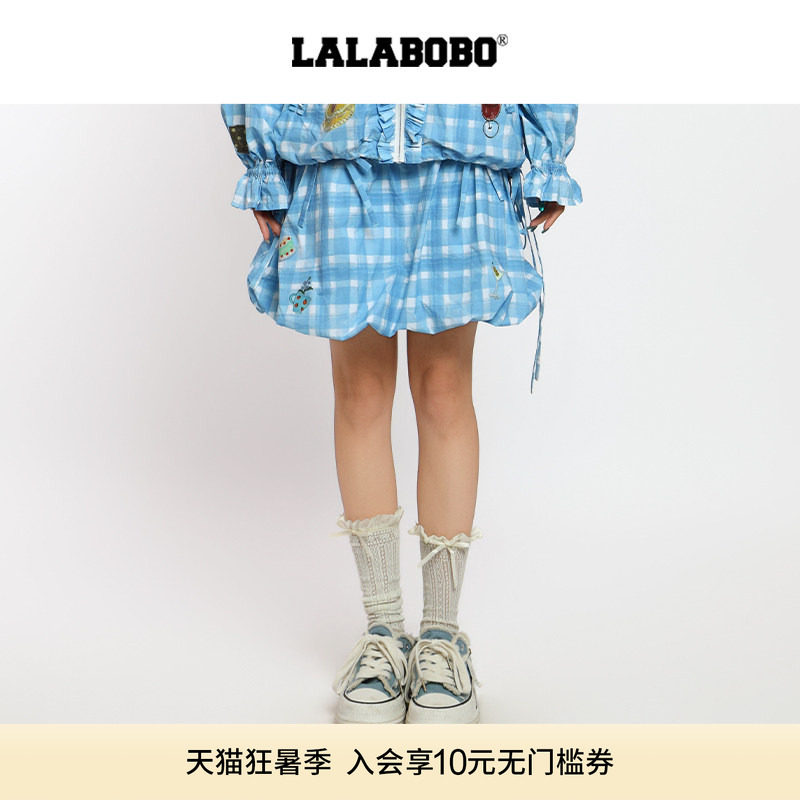 LALABOBO复古蓝格纹梭织半裙