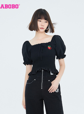 LALABOBO春季新品潮流百搭可爱水果泡泡袖梭织上衣女|LBCB-WSWC17