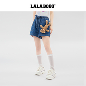 玩偶熊系列 LALABOBO25年牛仔短裤 夏新款 女原创潮牌三分裤 热裤