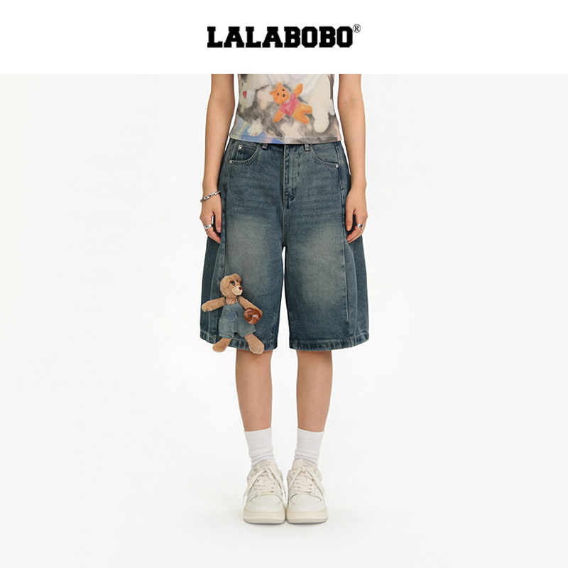 【玩偶小熊】LALABOBO牛仔短裤26年夏新原创直筒五分裤显腿长裤子