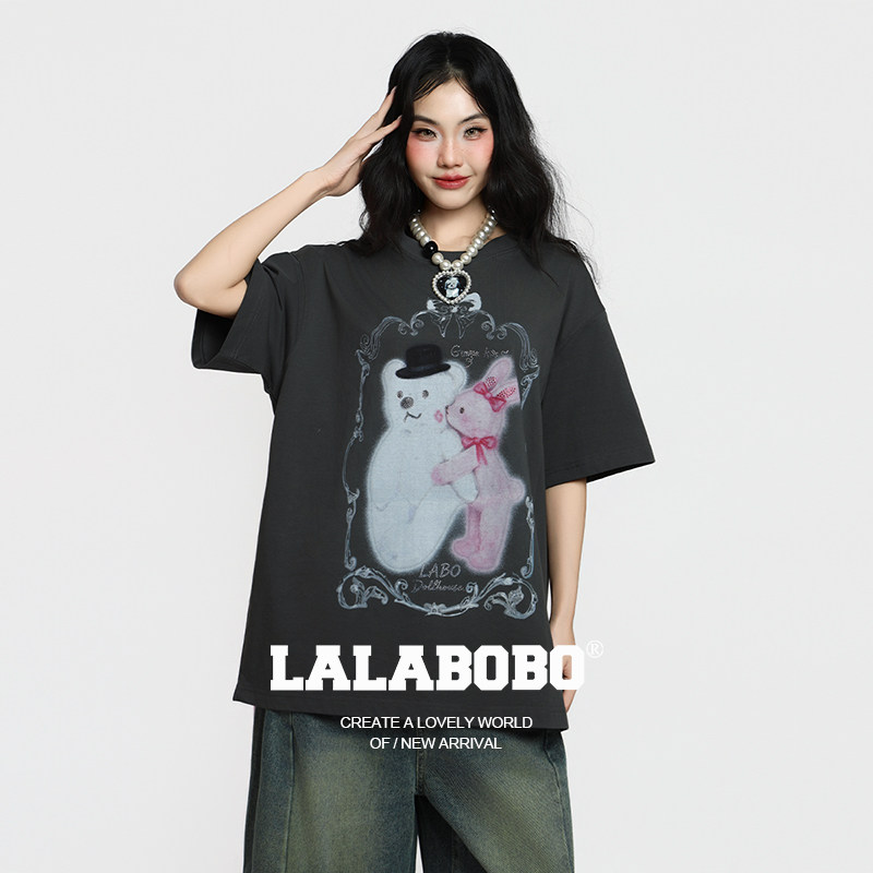 【拥抱爱】LALABOBO短袖T恤26年夏新原创宽松慵懒风印花高街上衣