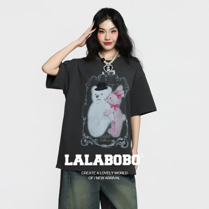 【拥抱爱】LALABOBO短袖T恤26年夏新原创宽松慵懒风印花高街上衣