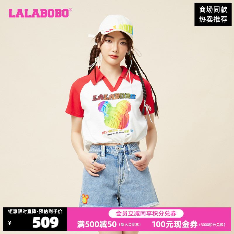 LALABOBO春新品打底衫美式时尚可爱学院风短袖T恤女|LBCB-WSDT22