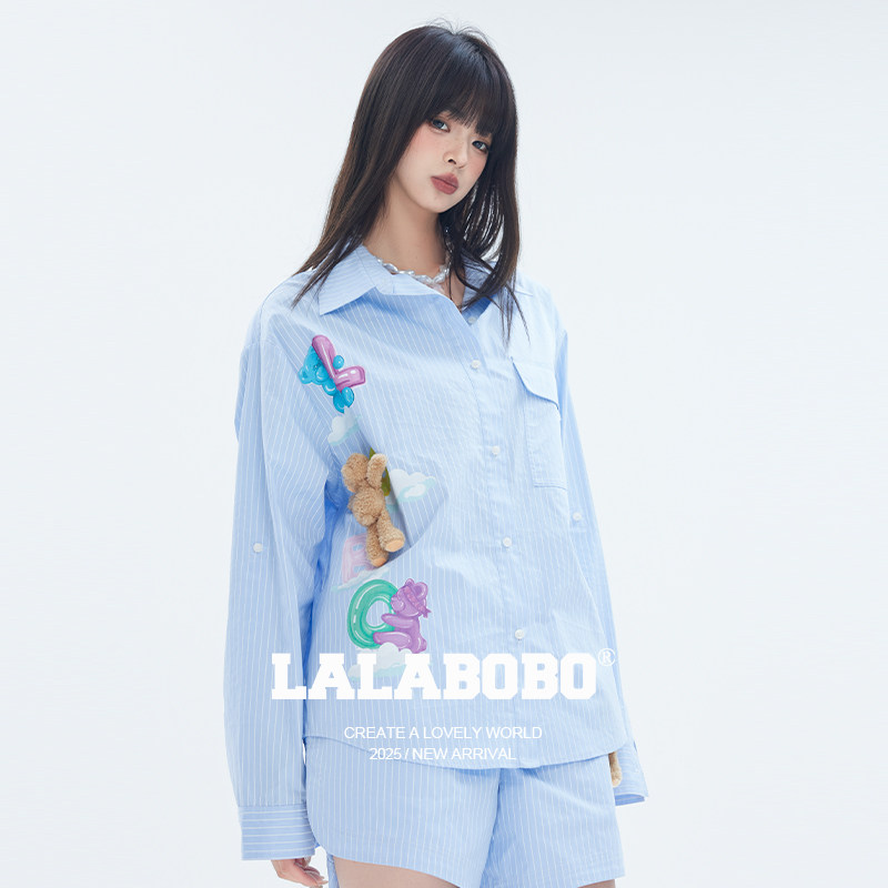 【玩偶熊系列】LALABOBO26年衬衫套装夏新款女原创潮清新条纹上衣