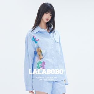 【玩偶熊系列】LALABOBO年衬衫套装夏新款女原创潮清新条纹上衣