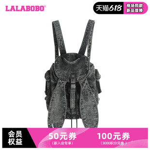 简约复古休闲口袋牛仔单肩包女 LBDA 新款 LALABOBO24夏季 WQXL11