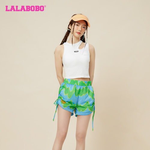 LALABOBO刺绣扎染宽松直筒短裤