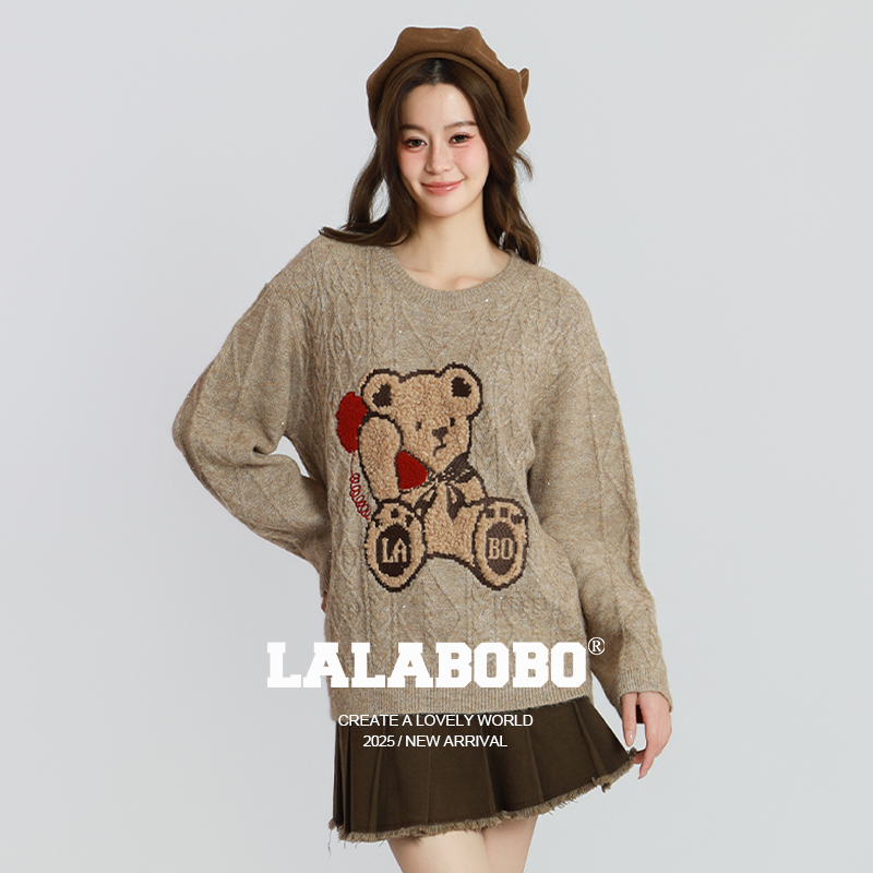 LALABOBO电话复古小熊毛衣