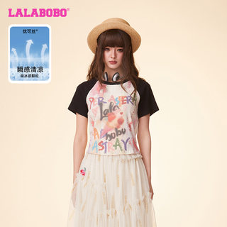 LALABOBO24夏季新款宽松休闲喷绘拼接凉感短袖T恤女|LBDB-WSDT31