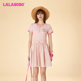 LBDB LALABOBO25春季 连衣裙女 甜美可爱休闲针梭拼短袖 WLZY20 新款