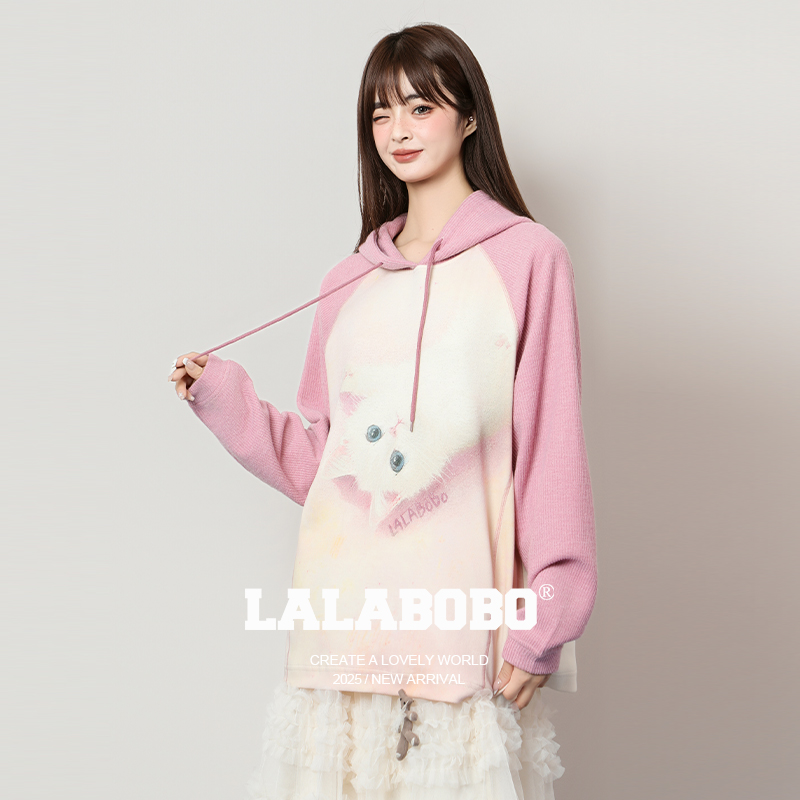 LALABOBO小猫连帽长袖卫T